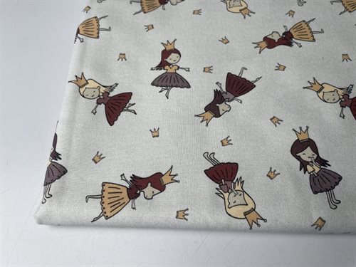 Patchwork stof (prøvetryk) - små søde prinsesser på gråblå bund, 275 cm